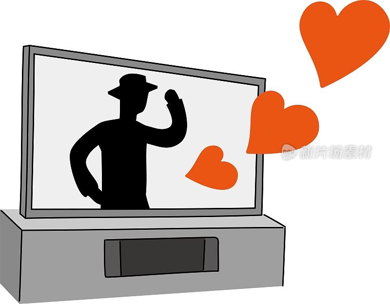 一个男人的轮廓和一个弹出的红心在一个简单的，大的电视/插图材料(矢量插图)